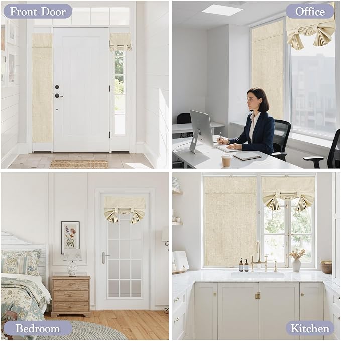 RYB HOME Natural Linen Textured French Door Window Curtains 100% Blackout | Self Adhesive, Thermal Insulated Privacy Energy Saving, Shades for Nursery Office Patio Glass Door, W34 x L40, 1 Panel - Image 9
