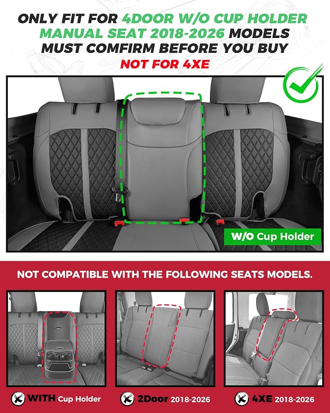 RIDEPOSH for Jeep Wrangler Leather Custom Car Seat Covers Full Set 4 Door | 2018-2026 JL, without Rear Cup Holder, Not for 4XE, Luxury Waterproof Protector, 40/60 Spilt, 5 Seats, Full Coverage, Durable - Image 2