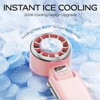 SHEWIND Portable Handheld Fan with Ice Cooling - 5 Gear High Speed Personal Turbo Fan Rechargeable, Up to 11 Hrs, Mini Hand Fans for Travel Essentials, Beach Vacation, Gifts for Women, Men (Pink) - Image 4