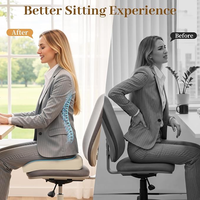 TranquilRelax 2XL Memory Foam Seat Cushion for Office Chair, 3.7-Inch, Khaki - Image 5