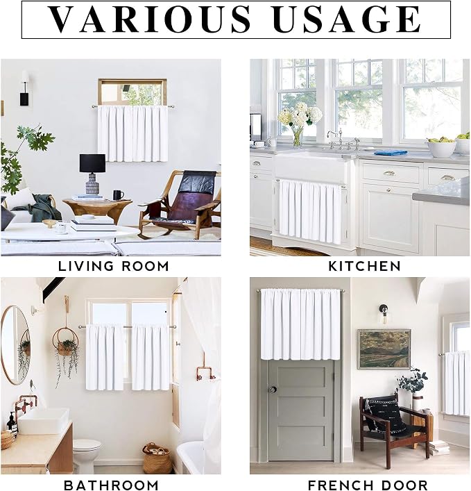 RYB HOME Cafe Curtains 24 inch Length, RV Camper Window Curtains | Short Small Half Window Tiers,Privacy,Thermal Insulated,Light UV Heat Blocking,Rod Pocket,W29 x L24,Pure White,2 Panels - Image 7