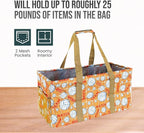 Extra Large Utility Tote Bag - Oversized Collapsible Reusable Wire Frame Rectangular Canvas Basket With Two Exterior Pockets For Beach, Pool, Laundry, Car Trunk, Storage - Volleyball - Image 5