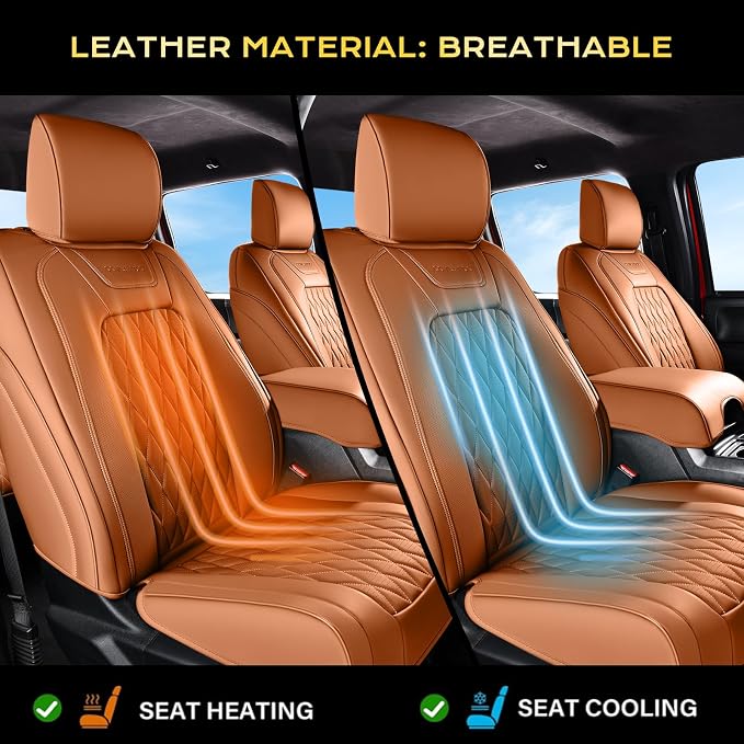 Coverado Premium Leather Full Set Seat Covers Waterproof Heavy-Duty Protectors Custom Fit for Ford F150 (2015-2026) F250/F350/F450 (2017-2026)-Orange, Stain-Resistant - Image 5