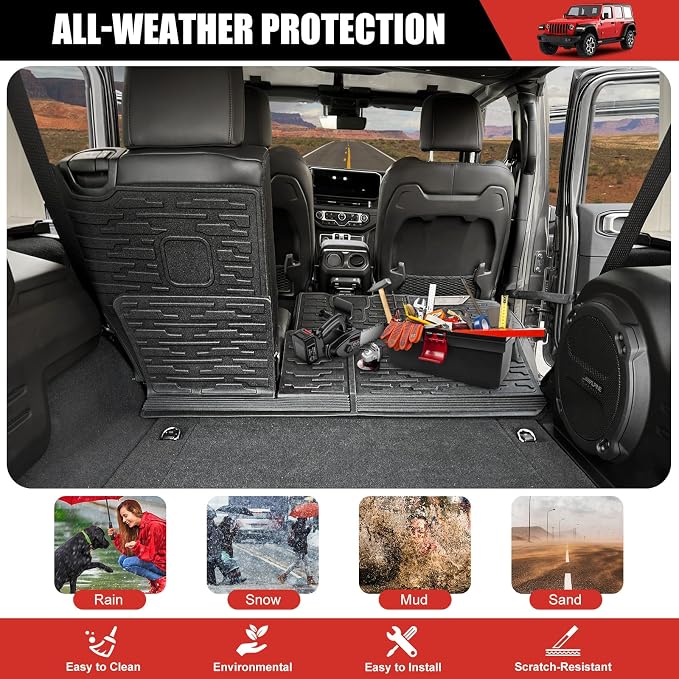 Seat Back Cover Compatible with 2018-2025 Jeep Wrangler JL Unlimited 4 Door 4X4, Cargo Mat All-Weather Protection Cargo Liner Rear Trunk Liner for 2024 Jeep Wrangler JL/JLU Accessories - Image 5