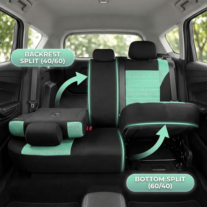 FH Group Automotive Car Seat Covers Full Set Premium 3D Air Mesh Front Seat Covers, Airbag Compatible & Split Bench Cover Universal Fit Interior Accessories for Cars Trucks and SUVs - Mint - Image 3