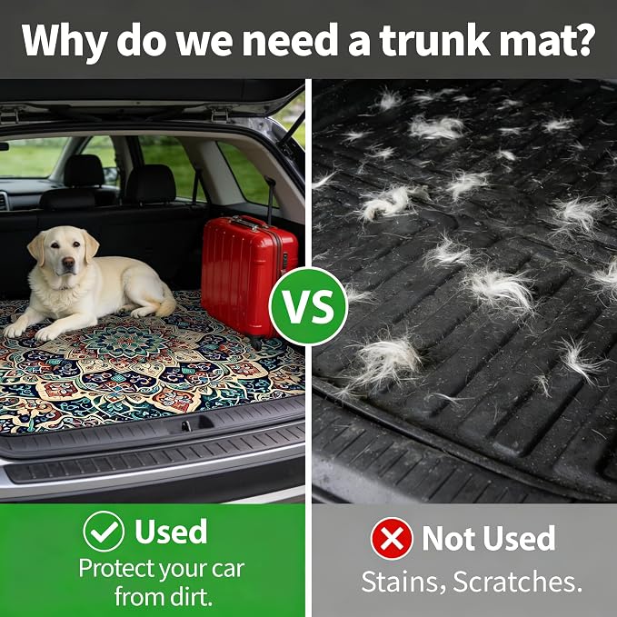 Car Trunk Mat - Universal Size 29" x 39", Bohemian Style Cargo Liner | Car Accessory for SUVs/Sedan/Wagons, Durable Protective Mat, Trunk Liner for Families/Travel Enthusiasts - Image 4