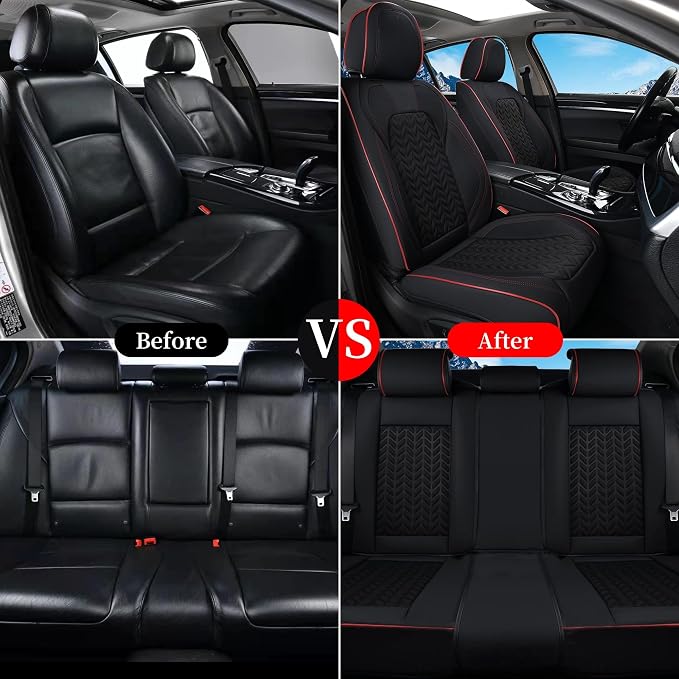 Coverado Seat Covers Full Set, Seat Covers for Cars, Car Seat Covers Winter, Breathable Faux Leather Car Seat Protector Car Seat Cushion, Black Car Seat Covers Universal Fit for Most Cars SUVs Trucks - Image 7