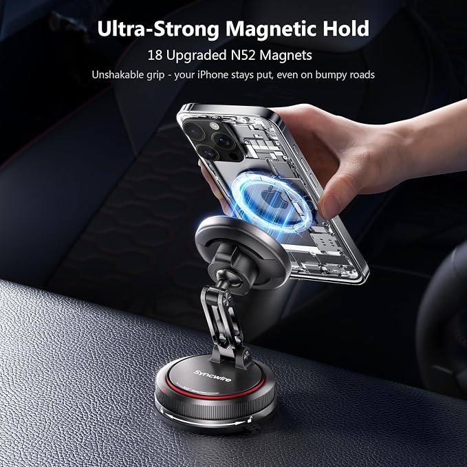 SYNCWIRE for MagSafe Car Mount [2-Axis Design] Nano Adhesive Gel + Suction Cup Magnetic Phone Holder for Dashboard & Windshield, 360° Adjustable for iPhone 17 16 15 14 13 12 11, Samsung, Carbon Fiber - Image 2