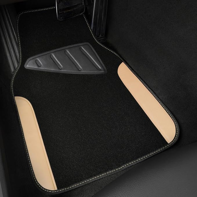 CAR PASS Waterproof Car Floor Mat, Universal Fit Car Mats with Driver Heel Pad, Leather Car Carpet, Anti-Slip Nibbed Backing Floor Mats for SUV, Vans,Sedan,Truck, Automotive Floor Mats (Black Beige) - Image 4