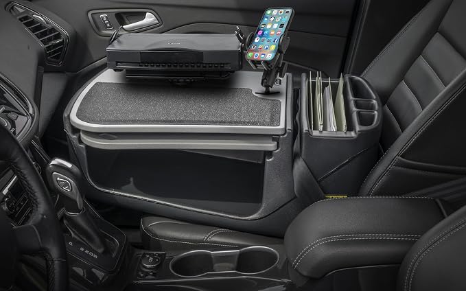 AutoExec AE-GMCD-PM-PS-GT GripMaster Car Desk for Your Vehicle Workstation and Mobile Office, Grey with Phone Mount and Printer Stand - Image 2