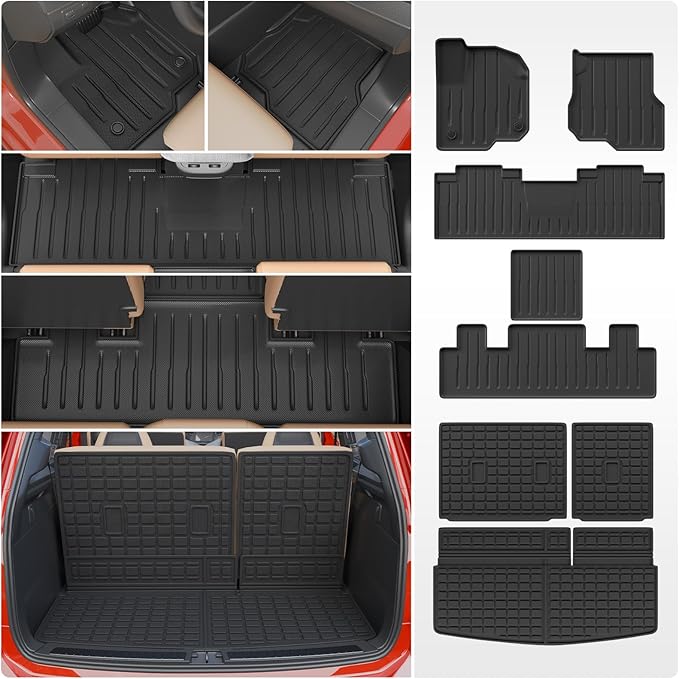 Floor Mats for 2018-2024 Ford Expedition (Not for Max Models) | Trunk Mat Cargo Mat Cargo Liner TPE All Weather 2023 Expedition 7 Seats Accessories by Thinzyou