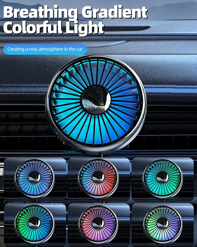 USB Fan for Car AC Air Vent to Boost Cooling Air Circulation | Colorful Light Car AC Fan for SUV Van RV Pickup Truck, Powerful 3 Speed, Quiet Brushless Motor, 360 Rotating Car Clip on Fan - Image 5