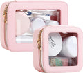 Leather Clear Makeup Bags Set - Travel Clear Cosmetic Bag Case with Zipper, Transparent TSA Approved Toiletry Bags for Travel Essentials Car Accessories for Women (Pink, S+M) by JRQCSJY