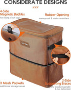 HOTOR Car Trash Can, Compact Waterproof Organizer, Leak-Proof Bin, 3-Gallon | Brown, Multifunctional Car Accessory with Adjustable Straps & Magnetic Snaps for Interior Car Storage - Image 4
