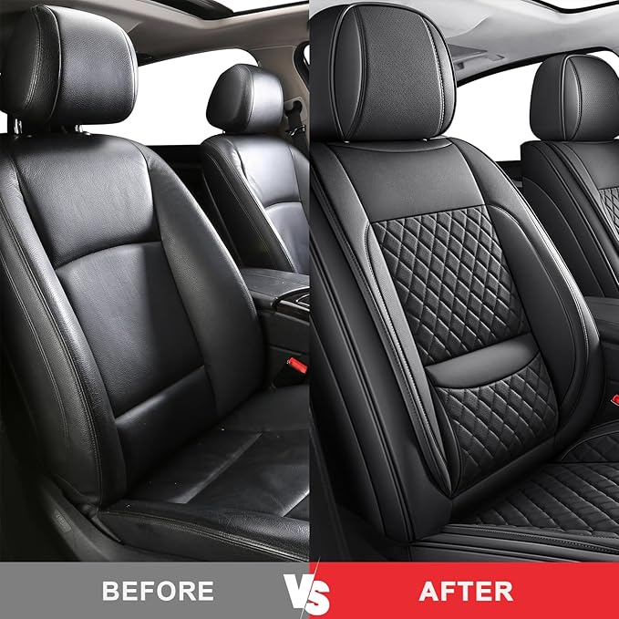 MIROZO Seat Covers,Leather Seat Cover Full Coverage for SUV Sedan Trucks | Black Seat Covers Full Set,Waterproof Leather Car Seat Covers,Universal Seat Protector For SUV Sedan Truck - Image 6