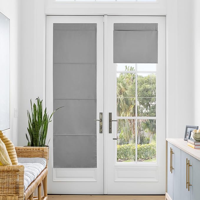 NICETOWN Silver Grey Magnetic Blackout Door Blinds, No DrillDoor Shade | Thermal Insulated Door Window Cover for French Door, Roman Curtains for Light Conrol, 24" W x 72" L, 1 Panel by NICETOWN