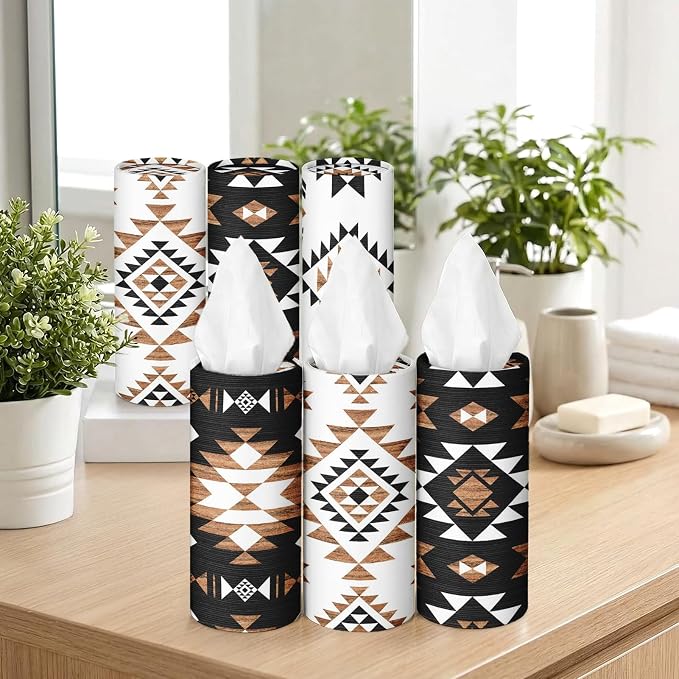 Arttown Car Tissue Holder for Cup Holder Facial Tissues 12 Pack Aztec | Western Bulk 3-Ply,Refillable Marble Print Cylinder Tissue Boxes,Fit Car Home Office School (600 Sheets Total,50 Sheets Each) - Image 6