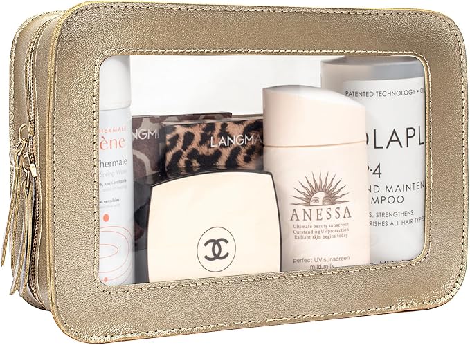 Sunscreen Bag Clear Makeup Toiletry Pouch Beach Vacation Essentials for Women Teen Girls Trip Gifts Summer Pool Travel Must Have Accessories Waterproof StuffClear-Golden by LETGO