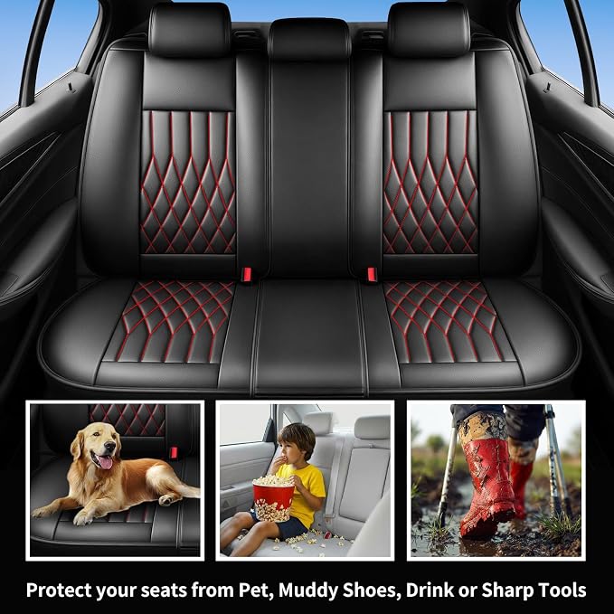 Fit for Camry Seat Covers Compatible with Toyota Camry 2012-2026 Waterproof Breathable Leather Automotive Seat Cushions Protector, Airbag Compatible,Easy to Install,Full Set 5 Seats(Redline) - Image 3