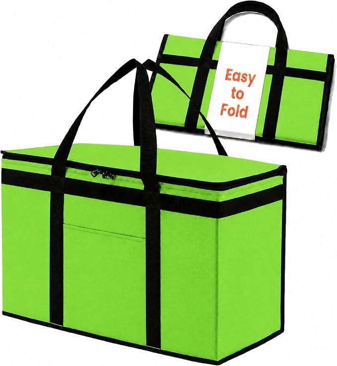 NZ home Insulated Food Bag, Portable Cooler Tote (2XL, Green, 1 Pack) | Large thermal bag, For cold & hot food, Soft sided cooler, Heavy duty carrier, Grocery shopping, Food delivery, Catering bag by NZhome