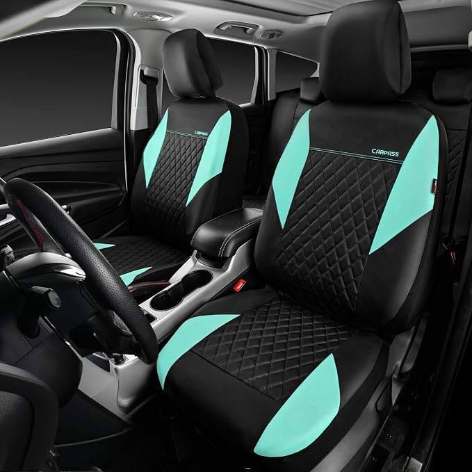 CAR PASS Mint Leather Seat Covers Full Set-Universal Quilting Cute Girly Car Seat Cover with 5mm Composite Sponge Inside,Airbag Compatible,2zipper Bench for Most Sedan,SUV,Truck(Full Set,Mint) - Image 2