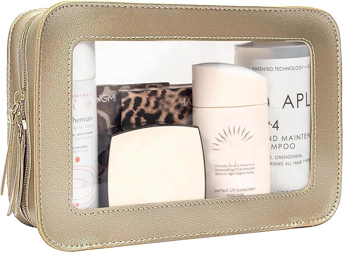 Clear Makeup Bag, Gold Travel Makeup Pouch Toiletry Bag for Women Waterproof Small Cosmetic Bag Case Small Make Up Bag with Zipper Car Organizer Car Essentials for Women Men - Image 2
