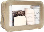 Clear Makeup Bag, Gold Travel Makeup Pouch Toiletry Bag for Women Waterproof Small Cosmetic Bag Case Small Make Up Bag with Zipper Car Organizer Car Essentials for Women Men - Image 2