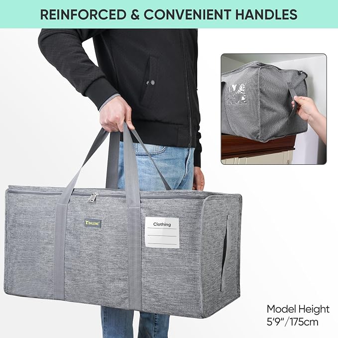 BALEINE Extra Large Storage Tote with Zippers & Carrying Handles, Heavy-Duty Oxford Fabric Moving Bags for Laundry, Space Saving, Storage,2-Pack, Winter Gray - Image 7