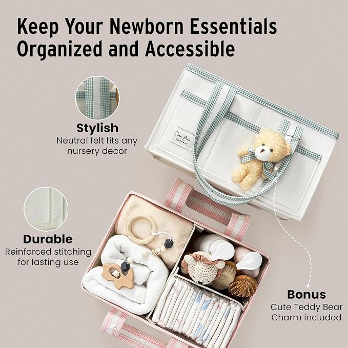 PeraBella Baby Diaper Caddy Organizer, XL Baby Basket Shower Gift Caddy, Portable Felt Changing Table Basket, Nursery Storage Bin, Newborn Boy and Girl Essentials for Registry, Car Diaper Organizer - Image 10