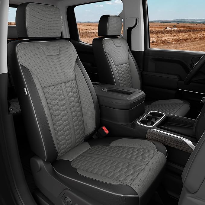 RIDEPOSH Custom Leather Seat Covers for Silverado/Sierra 1500 2019-2026 | Only Crew Cab, Fits 2500/3500HD 2020-2026, Jump Seat Cover(armrest storage only), Protective, Scratch-resistant, Easy-clean by RIDEPOSH