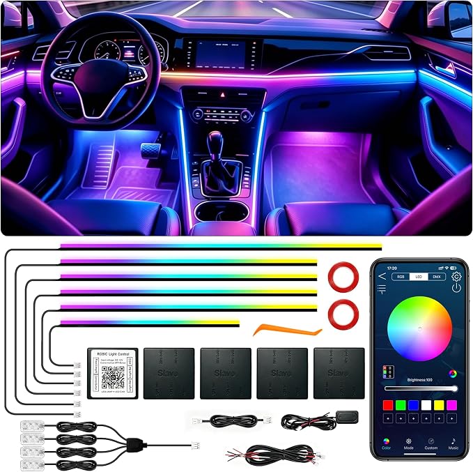 Interior Car LED Strip Light with Wireless APP, RGB 10 in 1 Acrylic LED Light for Car with Dynamic Dreamcolor, Dual Zone Control Car Ambient Lighting Kits, Inside Neon Strip with Music Mode (10 in 1) by SAMGCHI