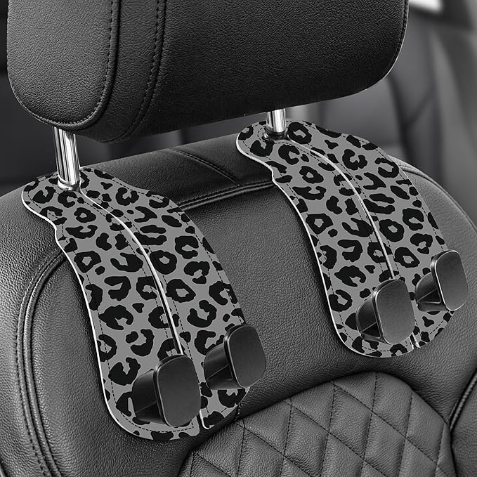 WOCOCN Purse Holder for Car, 2 Pack Heavy Duty Purse Hanger for Car,Leopard | PU Leather Car Seat Hooks for Purses and Bags, Cute Floral Headrest Organizer for Handbags & Backpacks by WOCOCN