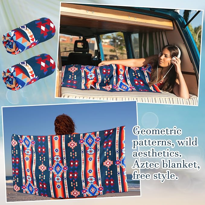 Hahafelt 2 Pack Car Seat Towel Covers Athletic Running Towel Performance Microfiber Post Workout Sweat Washable Cover Non Slip for Seat Outdoor Sport (Aztec) - Image 5