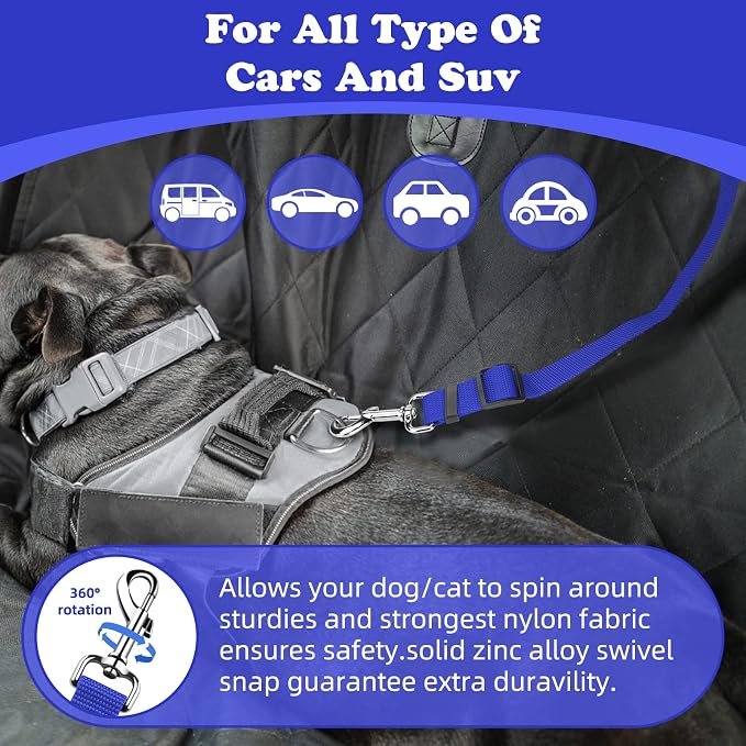 BWOGUE 2 Pack Dog Seat Belt for Car, Nylon Headrest Restraint, Dark Blue | Headrest Loop for Car Travel, 18-30 in Adjustable, Thick Nylon Safety Strap, 2 Pack for Dogs and Cats, Use with Dog Harness - Image 5