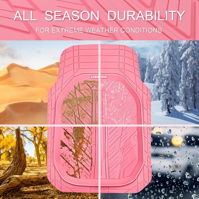 CAR PASS DeepDish Pink Floor Mats for Cars Full Set,Heavy Duty Rubber Car Mats 3-Piece,Universal Waterproof Trim-to Fit Automotive Floor Mats for Truck Van SUV, Durable All-Weather Car Mats (Pink) - Image 4
