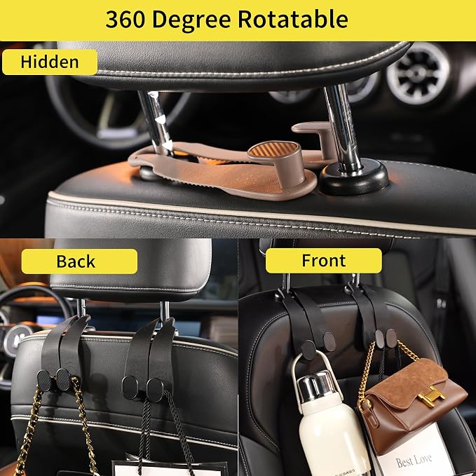 WEIHAO Purse Hook for Car Headrest, Silicone Car Seat Back Storage Hook, Twin Hooks Carbon Fiber Textured Car Headrest Hangers, Bag Holder for Sedan, Trucks, SUVs, Most Vehicles (Black-2PCS) - Image 3