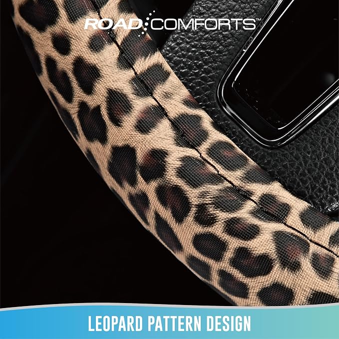 Road Comforts Leopard Steering Wheel Cover for Women, Cute Anti-Slip Microfiber Leather, Universal Fit 14.5-15 Inch Round Steering Wheel - Beige - Image 4