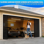 Sliding Garage Door Screen 2 Car with Track Closure 16x7Ft Retractable | Retractable Privacy Curtain Keep Annoying Animals Out Easy Install Heavy Duty Fiberglass Mesh Net for 2 Car Garage B1 - Image 2