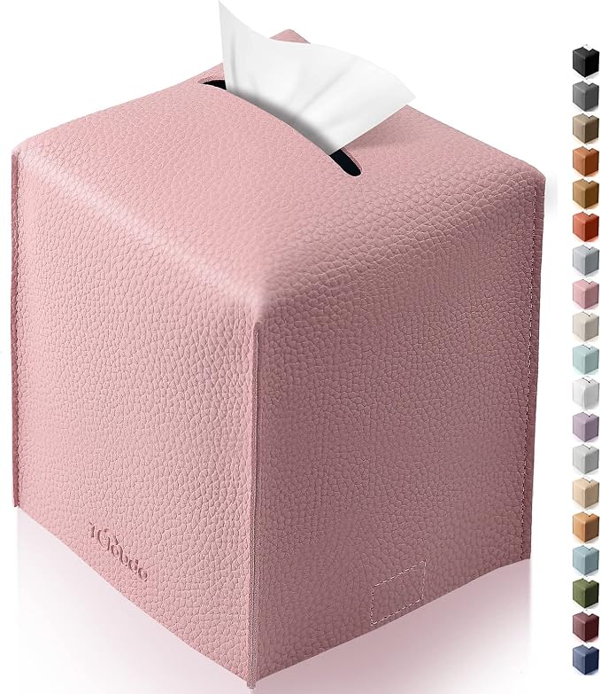 Tissue Box Cover for PU Leather, Modern Simple Solid Color Holder Square Tissue Bag, Ideal for Bathrooms,Office,Car,Nightstand,Outdoor Tent,Dining Table,5"X5"X5", Single Pink by Tclouda