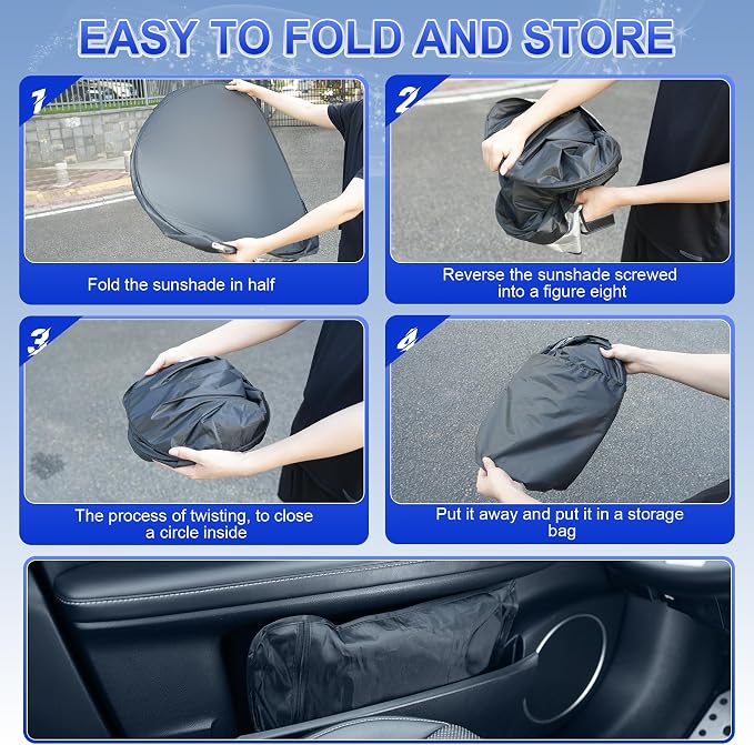 SINGARO Car Windshield Sun Shade, Foldable Reflective Sun Shade for Car Windshield, Compatible with Tesla Model Y Model 3 2016~2025 - Image 5