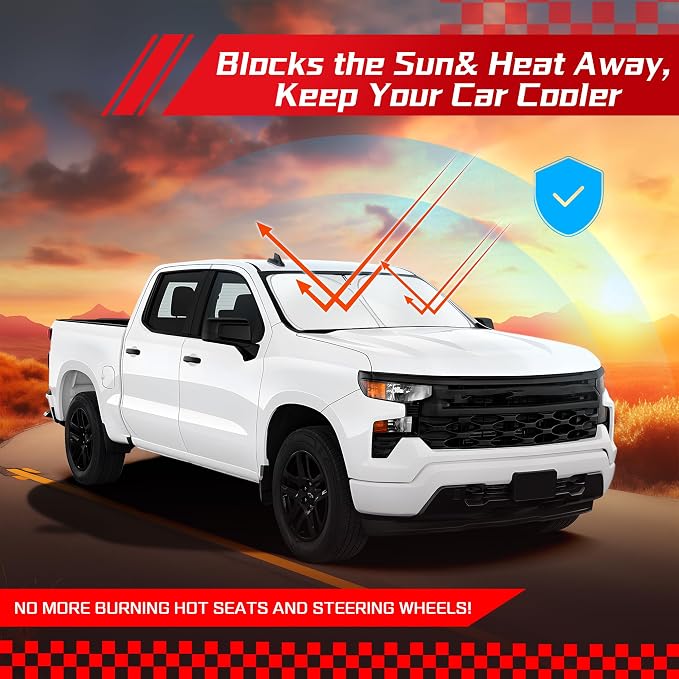 ARISMOTOR Windshield Sun Shade for Ch-evrolet Silverado 1500 2019-2026 | Custom Fit, Foldable, Front Window Sunshade Sun Visor Protector, Block UV Rays, Keep Car Cooler - Image 7