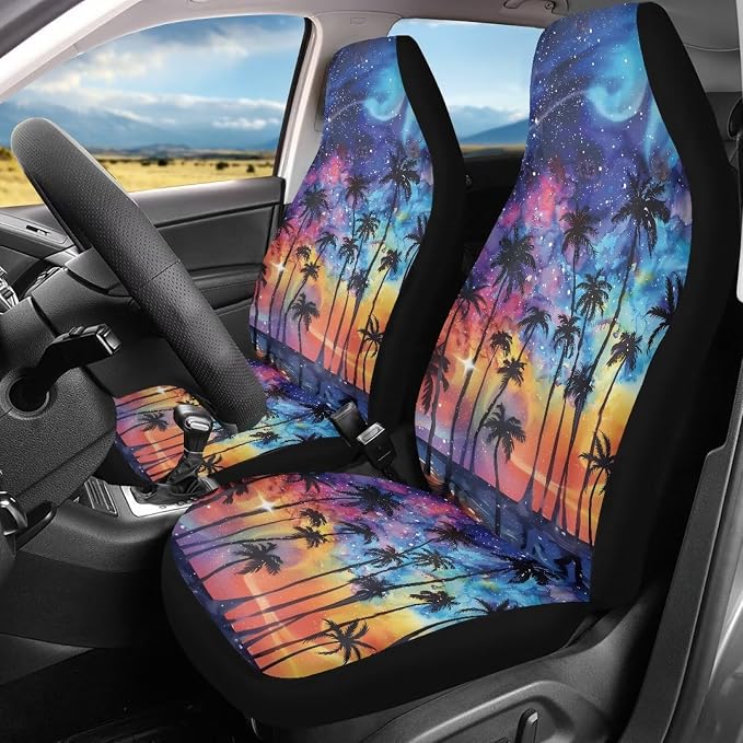 Sunset Palm Tree Car Seat Covers Front Seats Set of 2, Universal Protective Car Seat Cover Breathable&Washable Automotive Vehicle Cushion Cover, Fit for Cars, Trucks, and SUV - Image 2