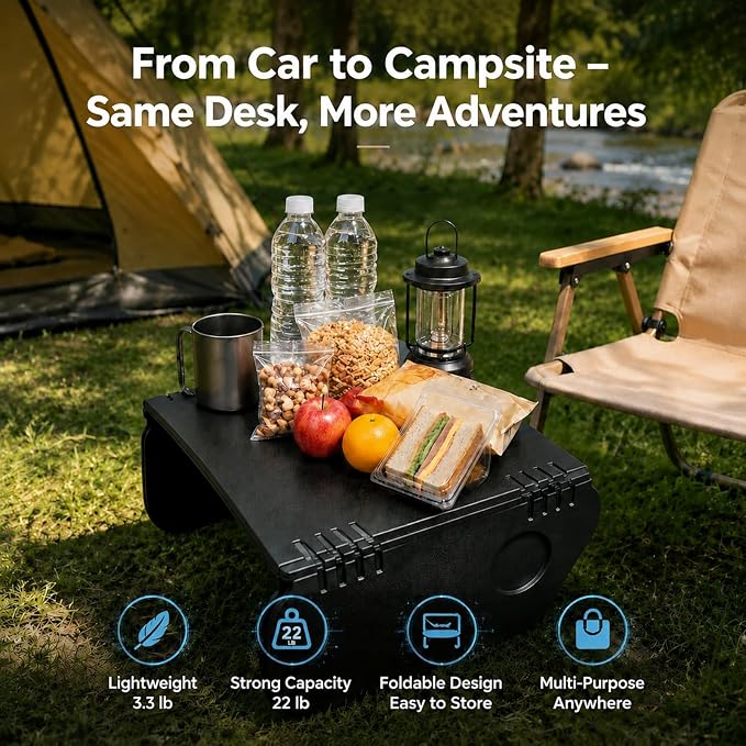 Portable Laptop Car Desk, Extra Large Foldable Workstation Tray | 30" wide cross-armrest tray, no steering wheel attachment , perfect for working,eating, road trips & camping - Image 4