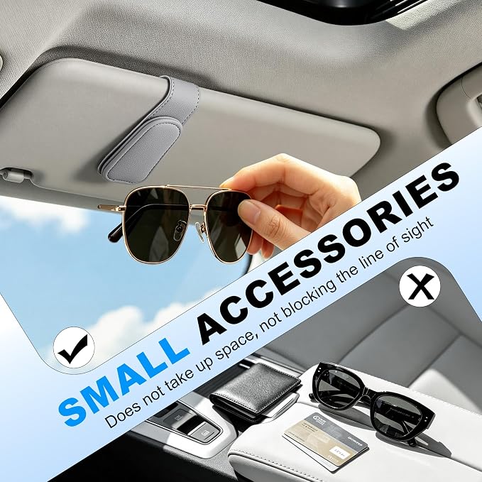 Sunglass Holder for Car Visor Magnetic Leather Visor Sunglasses Clip Eyeglass Hanger Clip for Car Sun Visor Grey 1 Pack - Image 4