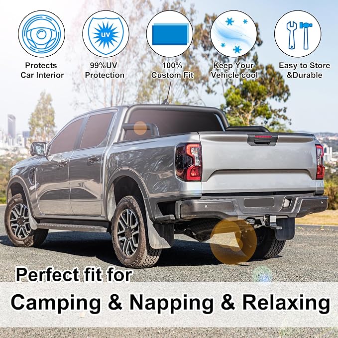 Windshield Sun Shade Foldable Full Windows Coverage Custom Fit for 2019-2024 Fo-rd Ranger Accessories Car Window Shades Block Sun UV Rays Privacy Protection 6PCS - Image 6