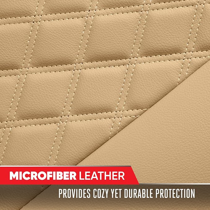 Motor Trend Rear Seat Cushion - Beige Diamond Stitched Faux Leather Rear Seat Cover for Cars, Trucks, SUVs - Padded, Waterproof, Non-Slip Back Seat Cover with Storage Pockets - Image 7