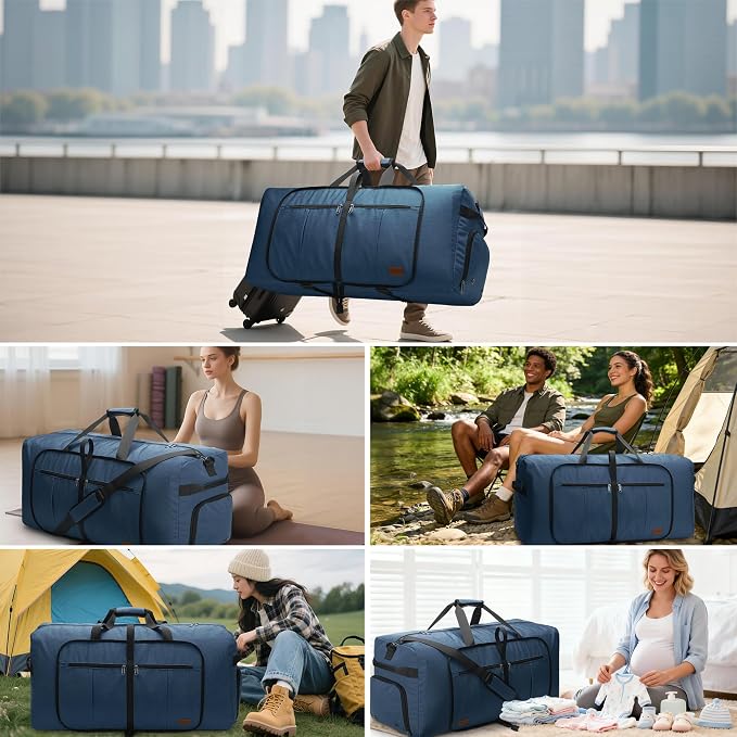 120L Foldable Waterproof Travel Duffel Bag for Men and Women with Shoe Compartment (Dark Blue, EXTRA LARGE, 120L) - Image 7
