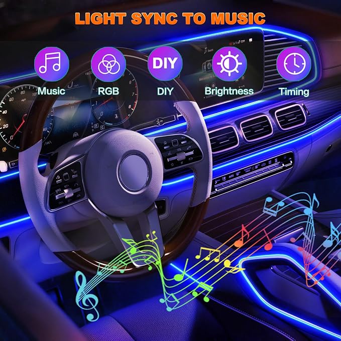 Jushope Car LED Lights, Interior Car Lights with Wireless APP/RF Remote/Button Control, Car Ambient Lighting Kit with 315" Integrated Molding Fiber Optic RGB Sync to Music (6 in 1-USB) - Image 7