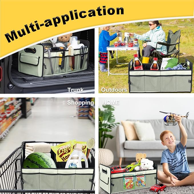Car Trunk Organizer, Collapsible Car Organizers and Storage Light Green | Sturdy, Large Capacity, Clean Decor, Multi Compartment Container Box, Adjustable Car Accessories for SUV Sedan Truck - Image 4