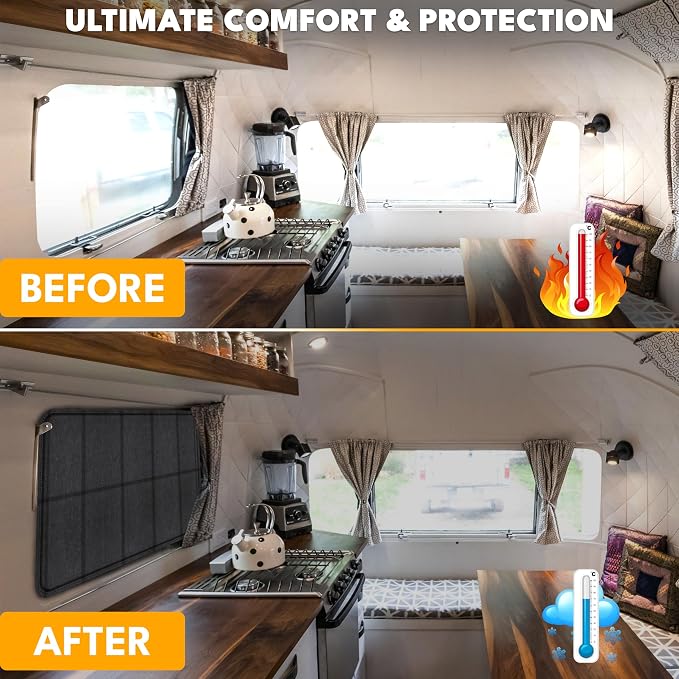 EcoNour RV Magnetic Window Shade for Side Door,Foldable UV Protection Cover | Blackout Winnebago Itasca Sunova Class A RV Entry Doors | 4 Hook & Loop Waterproof Oxford Fabric | Large (27" ×18") - Image 8